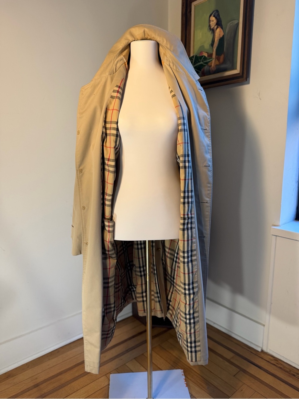 Vintage Burberrys Balmacaan Trench Rain Coat Nova Check Lining Khaki 42R 90s XL - Picture 7 of 13